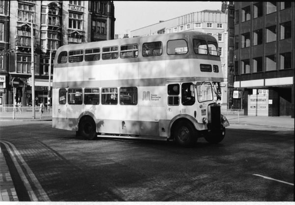 35mm Black and White Negative GMPTE Leyland Titan 3097 FRJ251D at Manchester in 1977