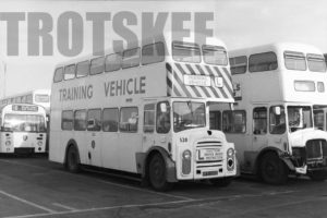 35mm Black and White Negative Blackpool Corporation Leyland PD3A/1R 520 HFR520E at  in 1979