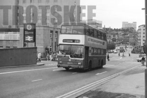 35mm Black and White Negative Metro Scania BR111DH 2692 RYG692R at Bradford in 1979