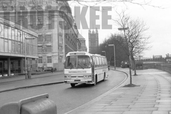 35mm Black and White Negative National Express Leyland PSU3E/4R 8799 PVB799S at London in 1979