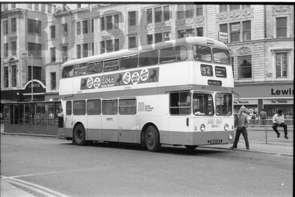 35mm Black and White Negative GMPTE Daimler Fleetline 4610 4610VM at Manchester in 1977