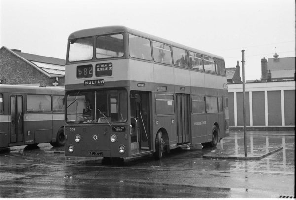 35mm Black and White Negative LUT Daimler Fleetline 363 ATJ277J at Leigh in 1978