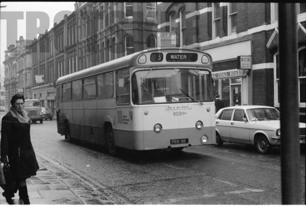 35mm Black and White Negative GMPTE Daimler SRG6 6091 FEN91E at Bury in 1978