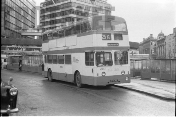 35mm Black and White Negative GMPTE Daimler Fleetline 4595 4595NE at Manchester in 1978