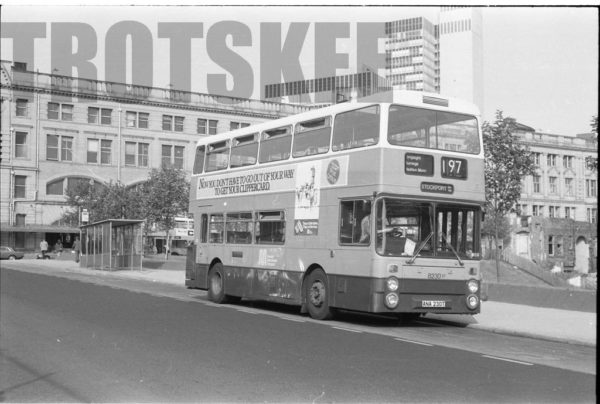 Bus and tram > North West GMPTE Leyland Atlantean 8230 ANA230T at Manchester in 1985