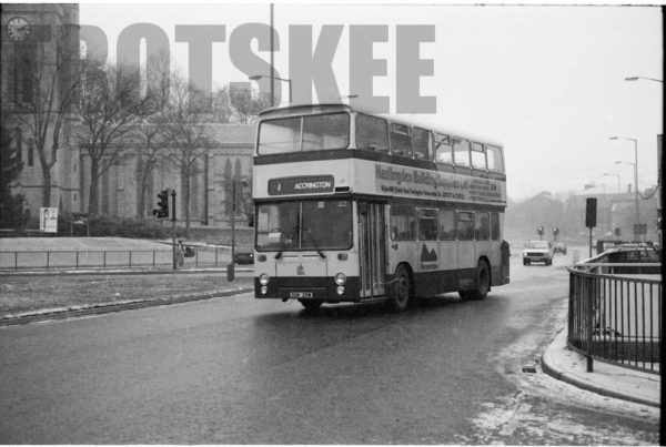 35mm Black and White Negative Rossendale Leyland Atlantean 25 DDK25W at Rawtenstall in 1984