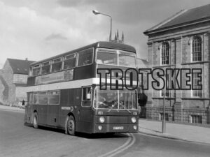 Larger Negative Northern Leyland Atlantean 3242 OTY401M at Sunderland in 1975