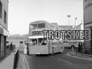 Larger Negative Northern Leyland Atlantean 3062 VUP463F at Sunderland in 1975