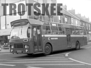 Larger Negative Northern Leyland Panther 4107 GCN840G at Sunderland in 1975