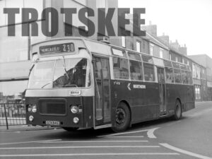 Larger Negative Northern Leyland Panther 4108 GCN841G at Sunderland in 1975