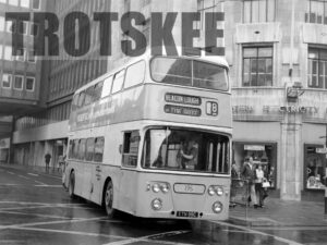 Larger Negative Tyneside PTE Leyland Atlantean 195 ETN95C at Newcastle in 1975