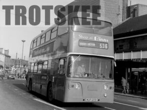 Larger Negative Northern Leyland Atlantean 3121 MUP137D at Sunderland in 1975