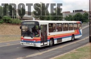 35mm Negative Red & White Volvo BM10-55 761 M761LAX in c1995
