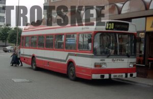 35mm Negative Red & White Leyland National 420 NWO454R at  in 1995